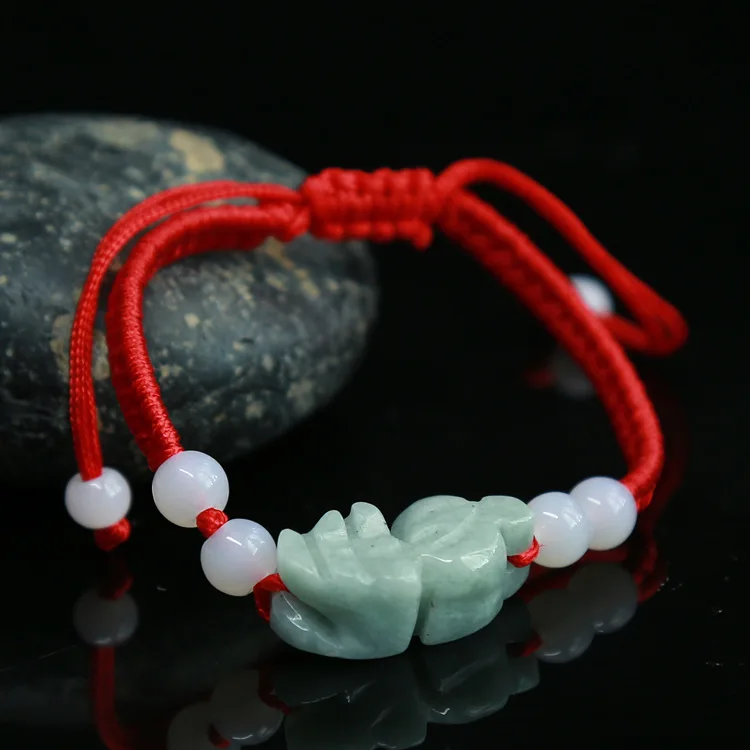 

Natural Myanmar Jadeite Pi xiu adjustable Hand rope red lucky rope adjustable string men's women's general jade wholesale