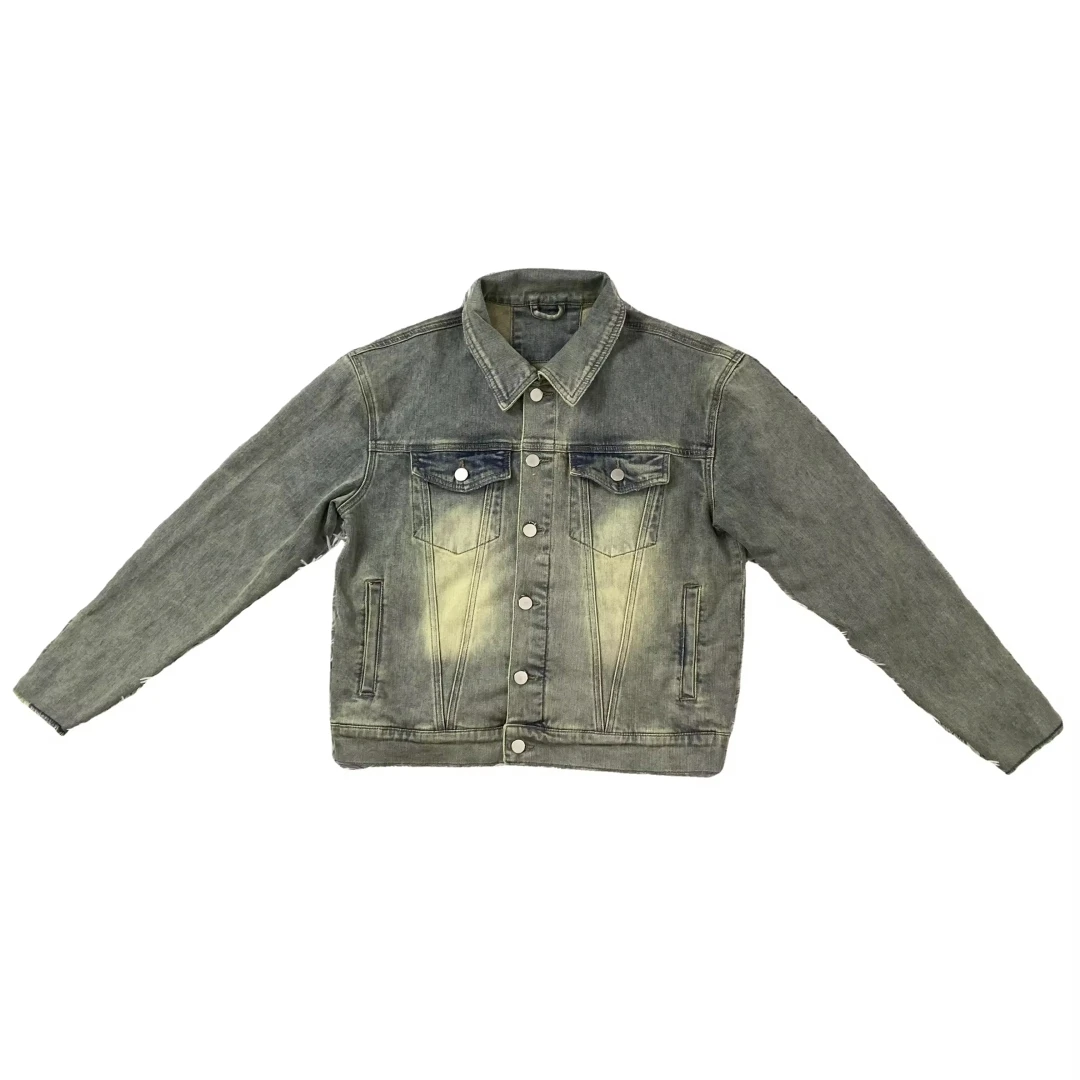 DENIMGUYS Customized Embroidered Applique American Street Outerwear Men Vintage Denim Jacket