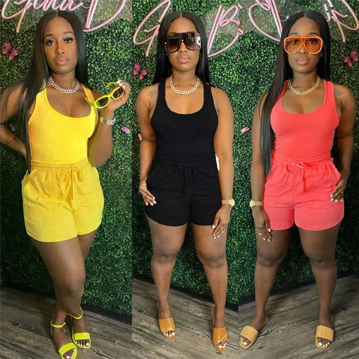 

woman's clothing fashion solid color joggers women sets two piece short set, Picture