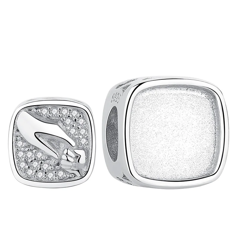 

Authentic 925 Sterling Silver CZ Charms Customized Photo Square Beads Fit Bracelet Necklace DIY Jewelry Making