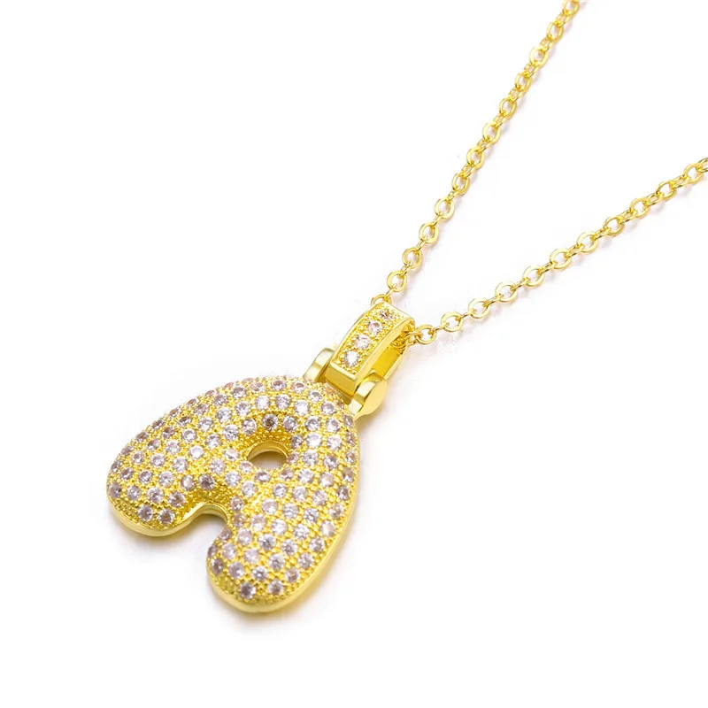 

HipHop Bub ble Letter Initial Pendant Necklace DIY Cz Diamond Letter Pendant Necklace Alphabet Jewelry