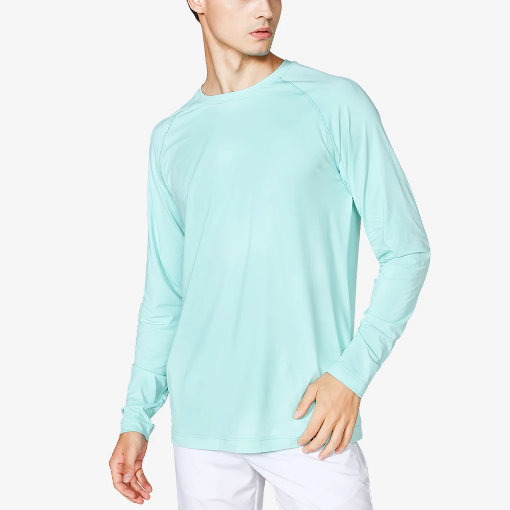 

Solid color mens long sleeve cool wear moisture wicking UV protective spf mens dry fit long sleeve t shirt for fishing