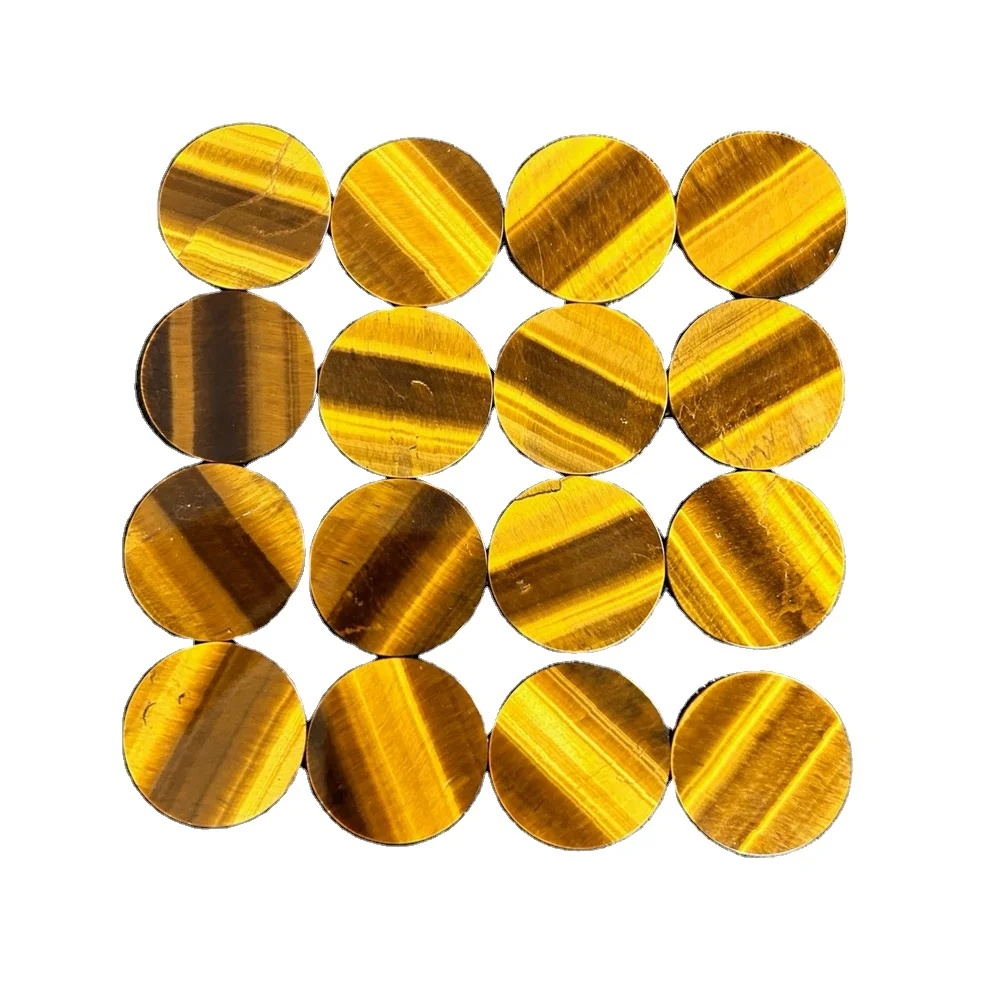 HQ Gems Round Flat 20mm Yellow Natural Tiger Eye Gemstones for Jewelry Pendant