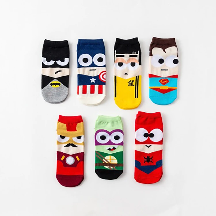 

Factory Wholesale Cute Cartoons Bat man Captain Iron Spider-Man Anime Cartoon Pattern ankle Socks