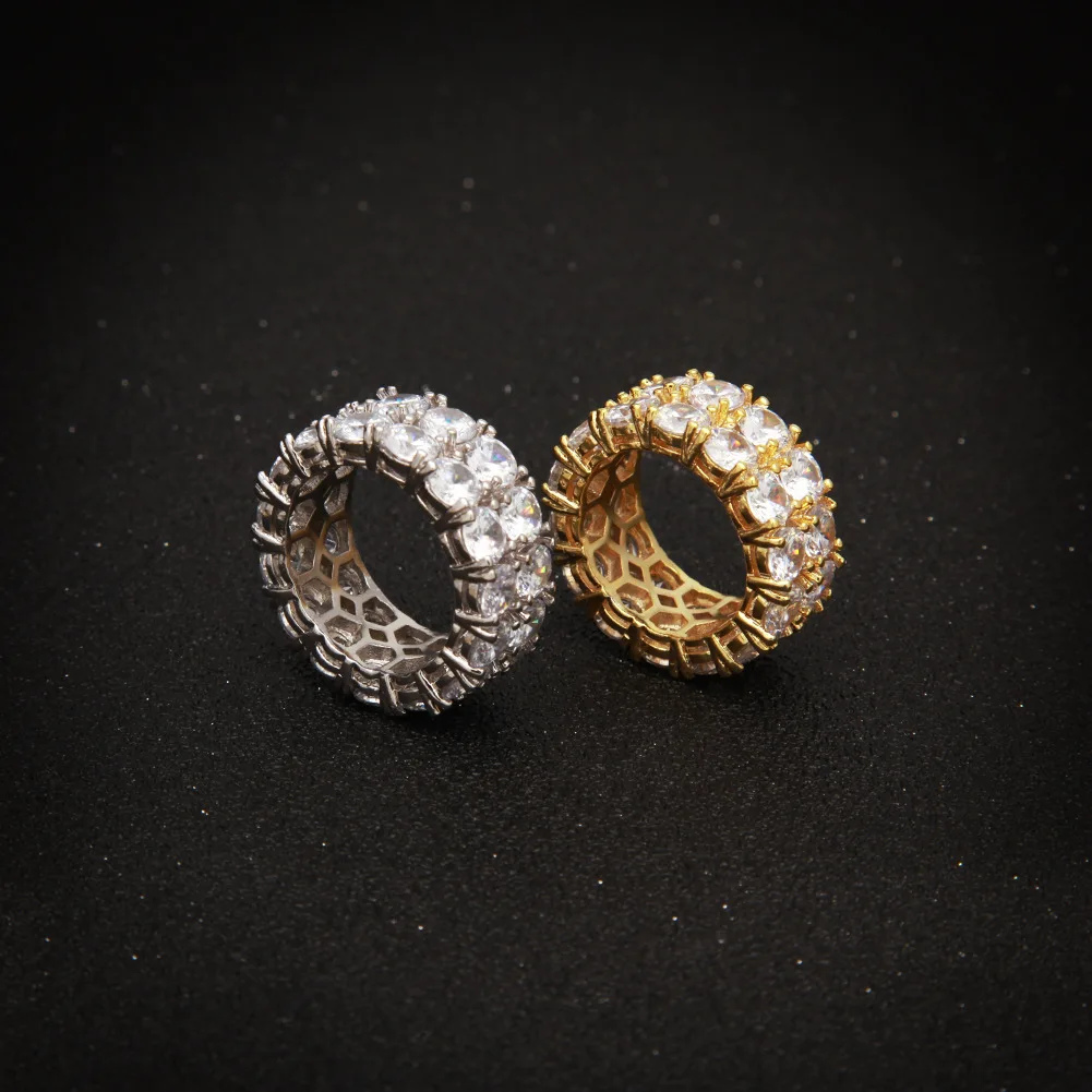 

Hip-hop double row zircon rings for men European and American micro zircon 2 row rings