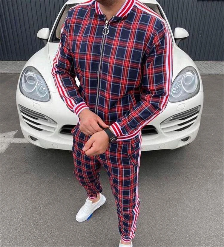 

2020 Fashion New Jogger Track Suits 2 Piece Set Jacket Clothing Crew Neck Sweatshirt Mens Slim Fit Tracksuit, As pictures or customized color