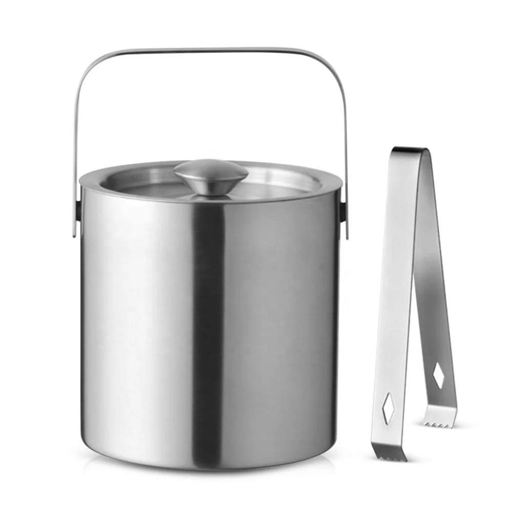 

1.3 Liter Insulated Stainless Steel Ice Bucket with Ice Tongs, Silver