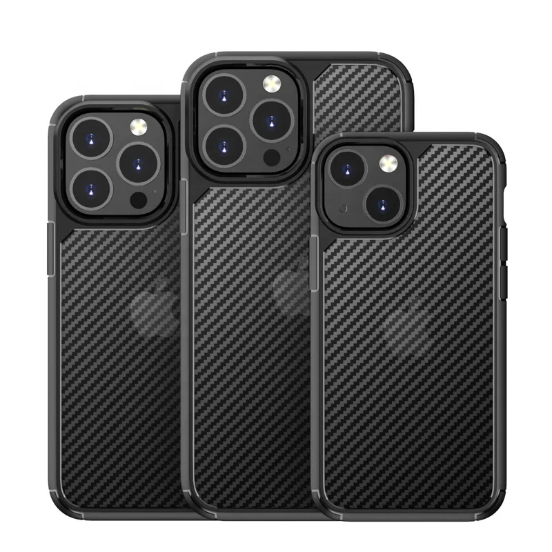 

New 2 In 1 Carbon Fiber Pattern PC TPU Hybrid Armor Phone Case For IPhone11/12/13 Pro Max Cover, Black/blue