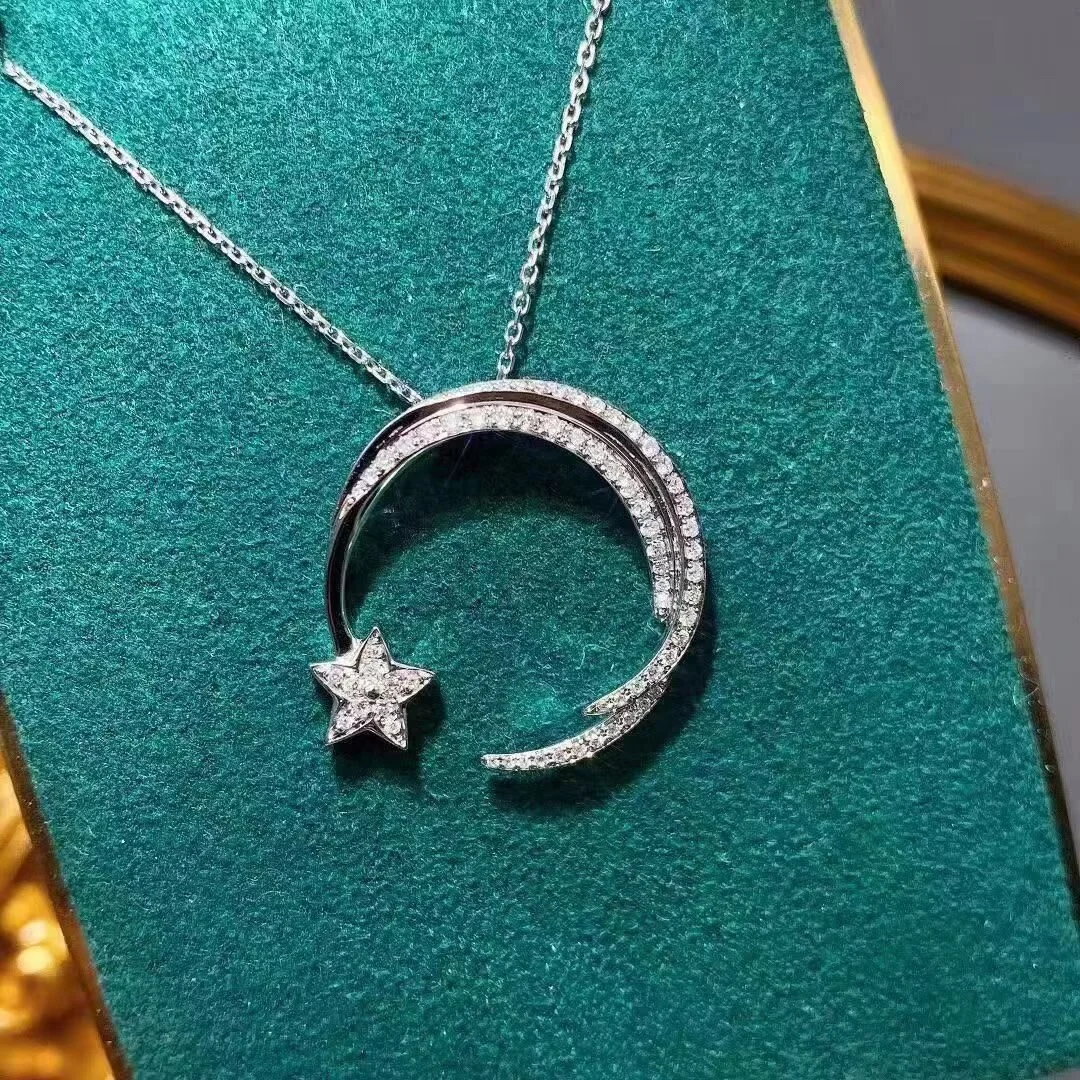 

Simple Fashion Diamond Star Moon Pendant Necklace Fashion Women's Jewelry Wedding Bridal Jewelry Birthday Gift, Picture shows