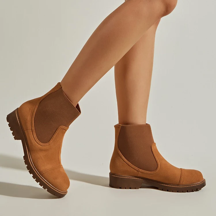 

Trendy Winter Shoes For Women Fashion Contrast Color Patchwork Ankle Chelsea Boots Woman, Brown