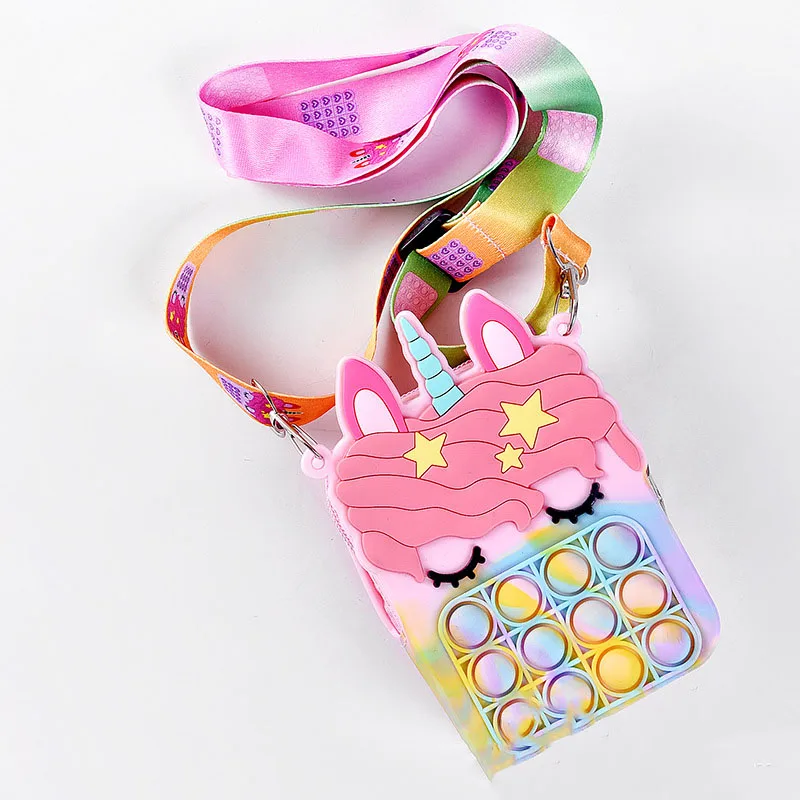

Fashion Pop It Push Bubble Fidget Toy Rainbow Unicorn Purse, Kid Kawaii Coin Wallet Lady Bag Silicone Simple Dimple Handbag, Picture