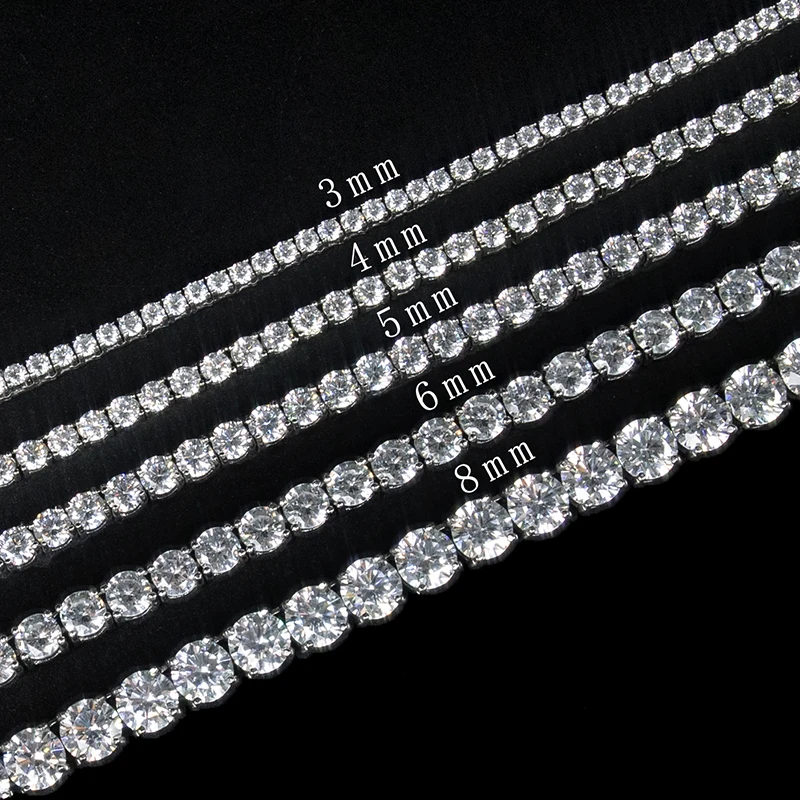 

Zuanfa Wholesale Hip Hop Iced Out 6mm/8mm Moissanite CZ Diamond Tennis Necklace Chain