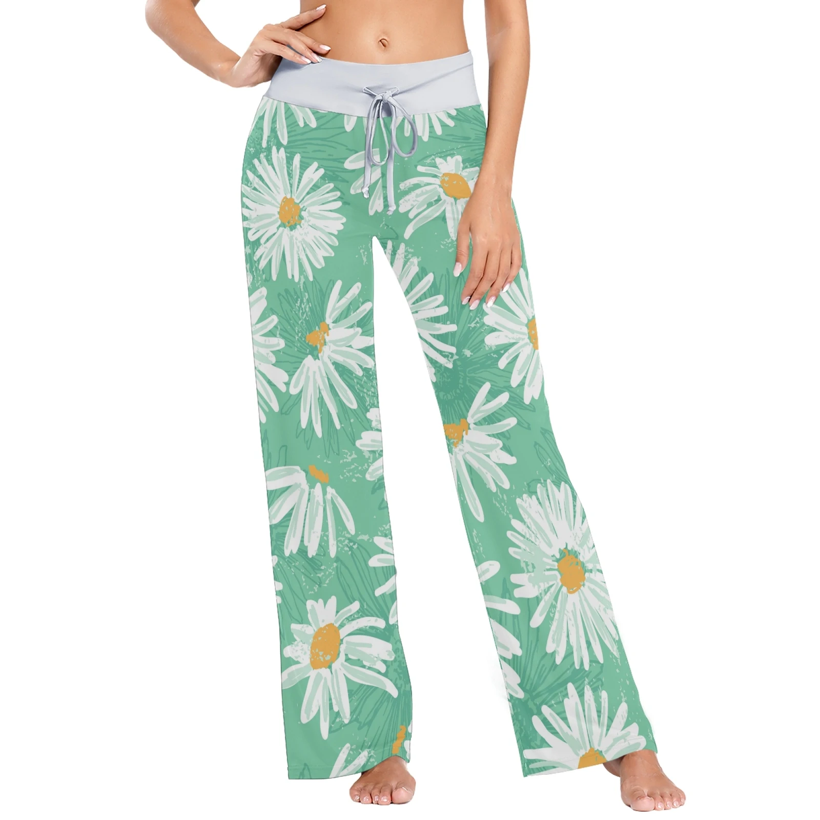

Custom Home Casual Elastic Loose Waist Lounge Floral Print Pants Designer Sleepwear Fancy Pajamas For Women, Customized color