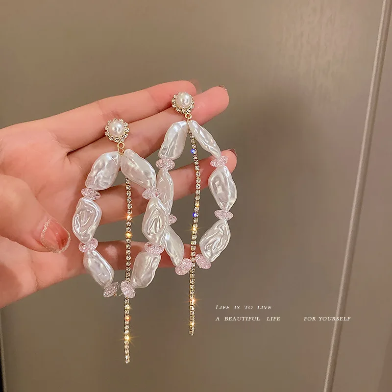 

fashion trendy drop white pearl circle earring