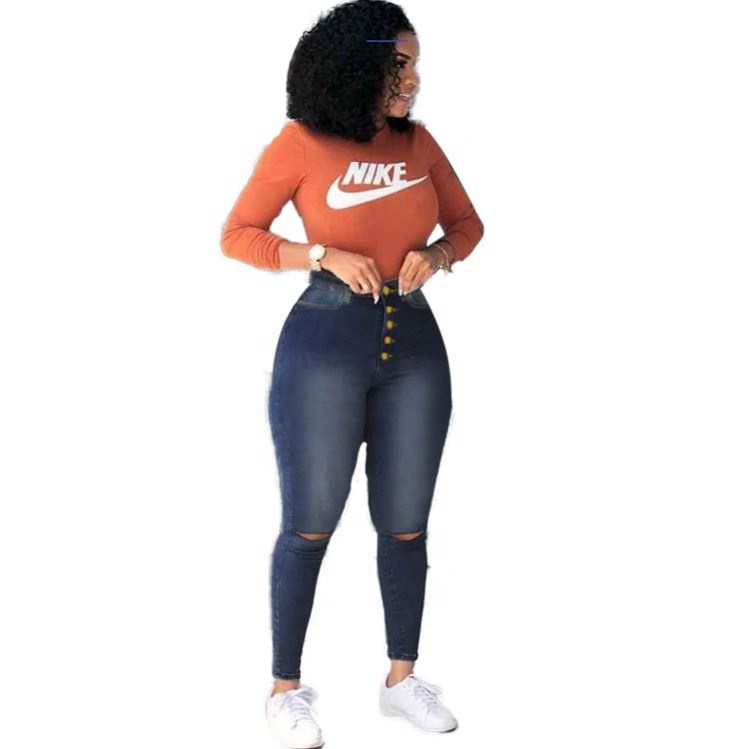 

High Waisted Sexy Women Jeans Female Patchwork Elastic Pencil Pants Women Denim Trousers Femme, Customizd