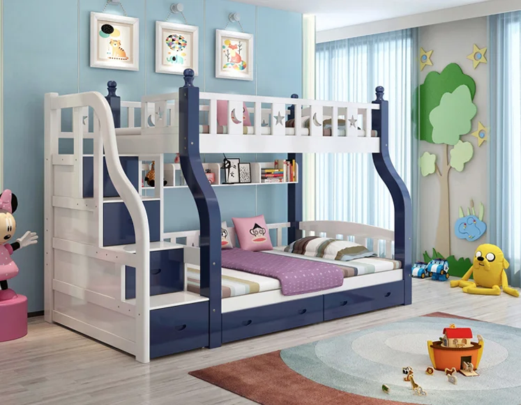 خشب متين صبي وفتاة أثاث غرفة نوم للأطفال MDF سرير طبقي مزدوج لتوأم WJX-A073