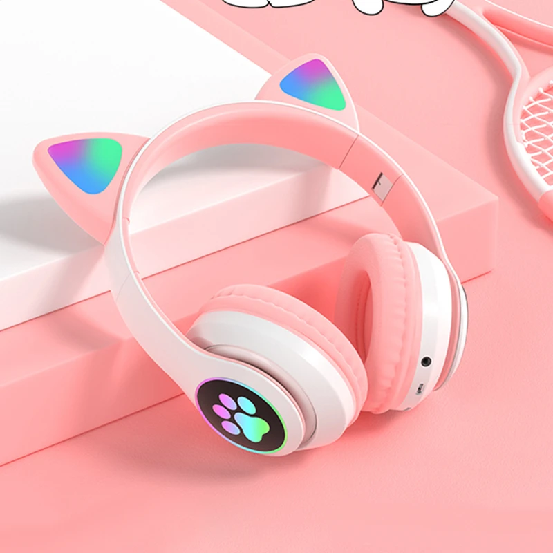 

RGB Glowing Cute Cat Ear Paw Headphone Hifi Stereo Bass BT5.0 Wireless Headset Noise Canceling Gaming Earphone