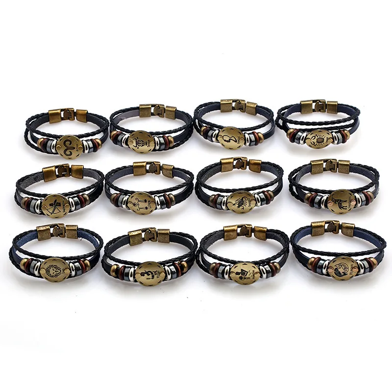 

Energinox Simple Multi-layer Vintage Woven Genuine Leather Laser Horoscope Bracelet
