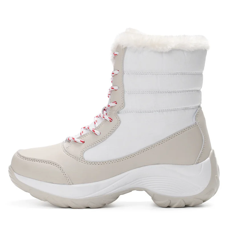 

Amazon AliExpress Hot-selling Retro Ladies Snow Boots Plus Size Colorblock Thick Bottom Plush Warm Laces Women Boots Winter
