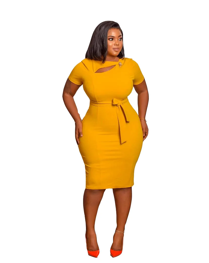 

Dresses Women Summer Short Sleeve Bodycon Buttock Cut Out Office Ladies Dress, Golden