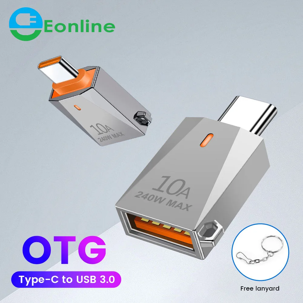 

EONLINE 10A 240W MAX OTG Adapter Type-C to USB 3.0 Card Reader with Light For Macbook Xiaomi Samsung S20 POCO USB-C OTG Female C