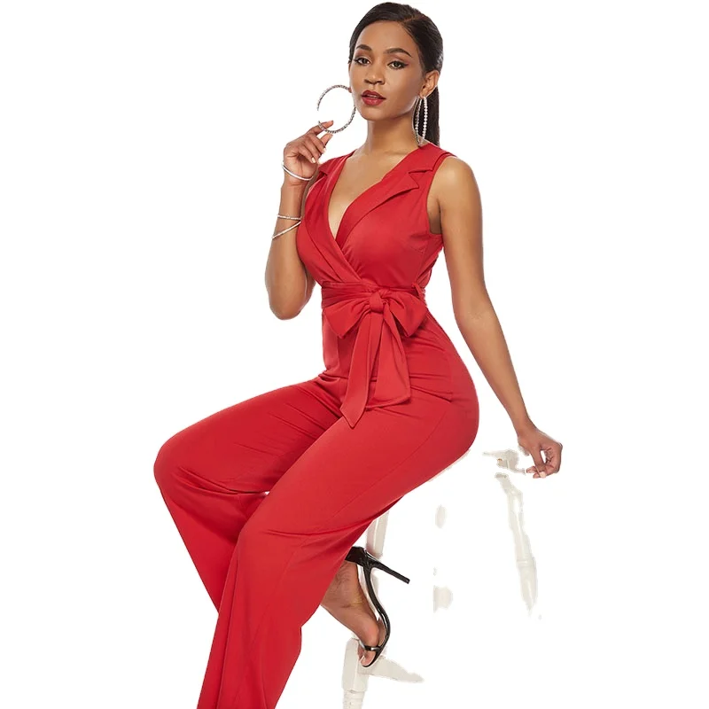 

New Fashion Women's Jumpsuit Sexy Deep V-neck Blouse And Pants One Piece Clothing For Women Plus-Size Jumpsuits