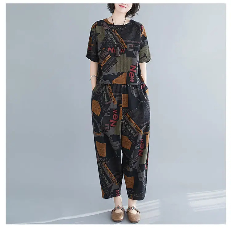 

Mother wear ethnic style suit women 2020 summer new middle-aged and elderly large size women's harem pants women 2 pc outfits