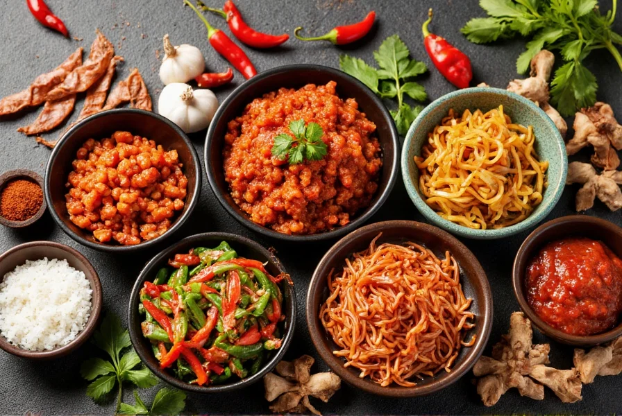 Various Southeast Asian dishes featuring sambal chili paste as both cooking ingredient and table condiment
