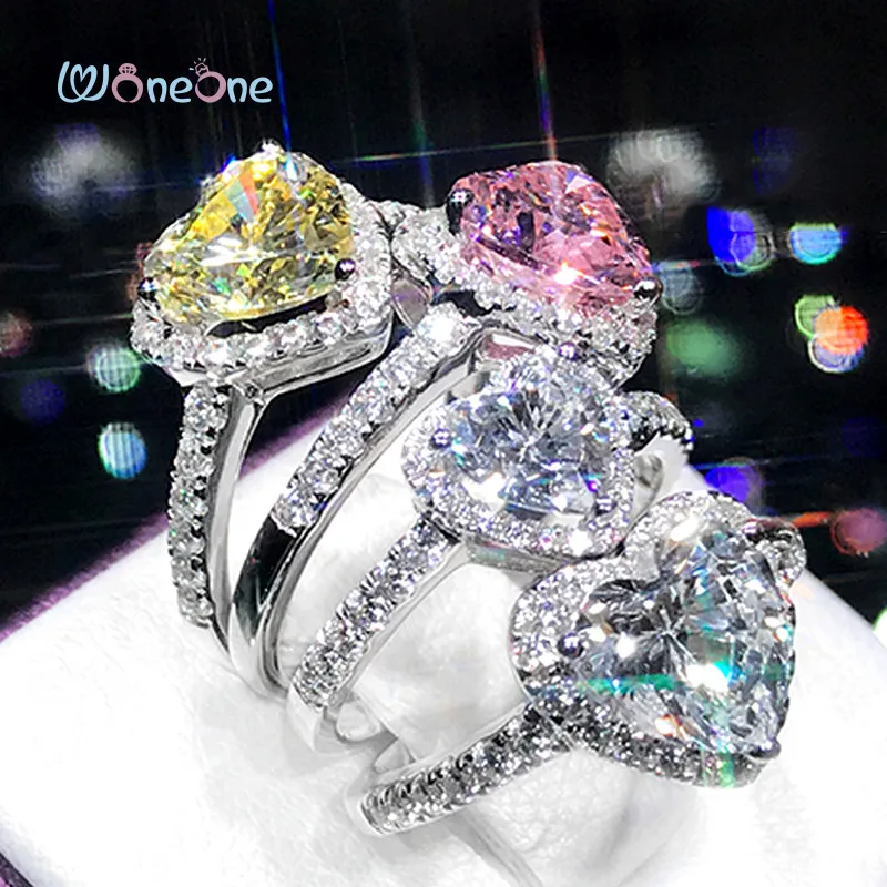 

Woneone Heart Love Shape Zircon Rhinestone 925 sterling silver Princess Engaged Wedding Diamond Rings