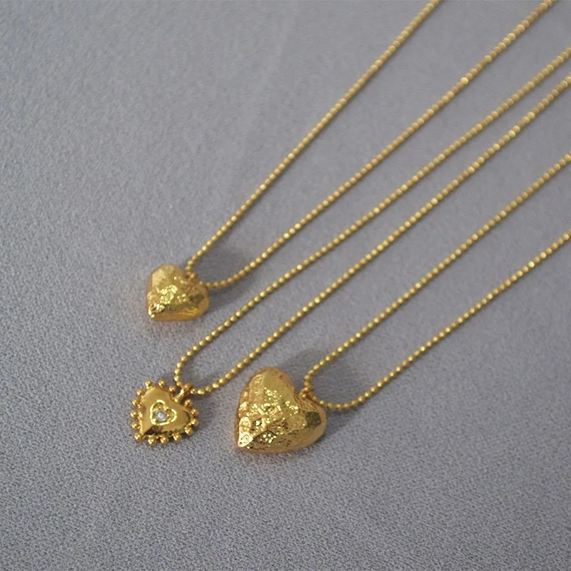 

2021 fashion chic vintage designer brand heart hammer texture doug chain brass 18k gold plating necklace