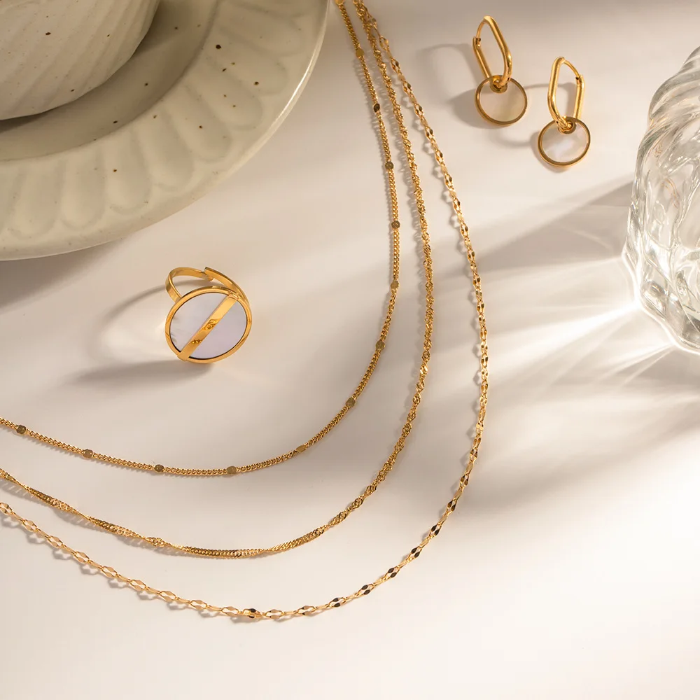 

Luxury factory custom designed 18k gold-plated stainless steel triple necklace Titanium steel fashion necklace