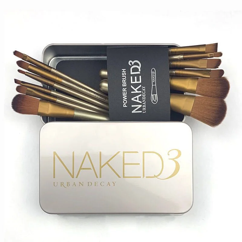 

12pcs Metal Box Custom Logo Luxury Synthetic Hair Gold Blush Eyebrow Makeup Brush Set For MAC