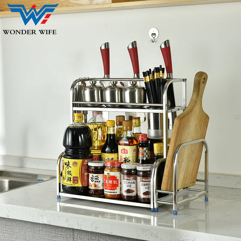 

3 Tier Stainless Steel Wall Hanging Or Table Top Kitchen Storage Spice Rack, Natural color