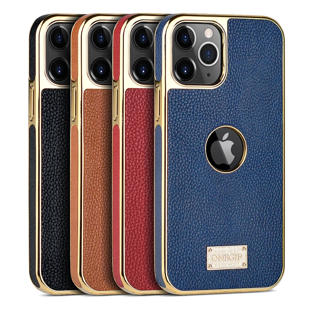 

Luxury Vintage Men Leather Case for iPhone 12 Pro Max Phone Case Plated Shockproof Soft Grip Anti-Scratch Bumper Back Cover Case, Black brown red blue