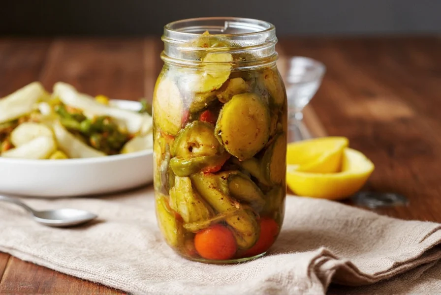 Jar of Homemade Pickles on Wooden Table