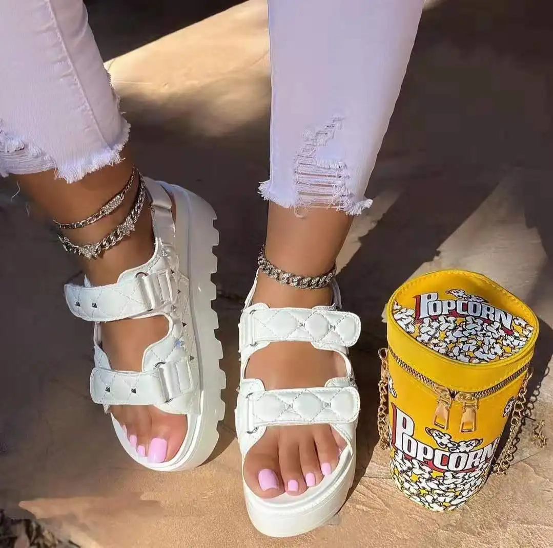 

2021 Summer Platform Sandals Soft Comfortable Roman Slippers For Women Beach Candy Color Slide Outdoor Flat Sandals Female