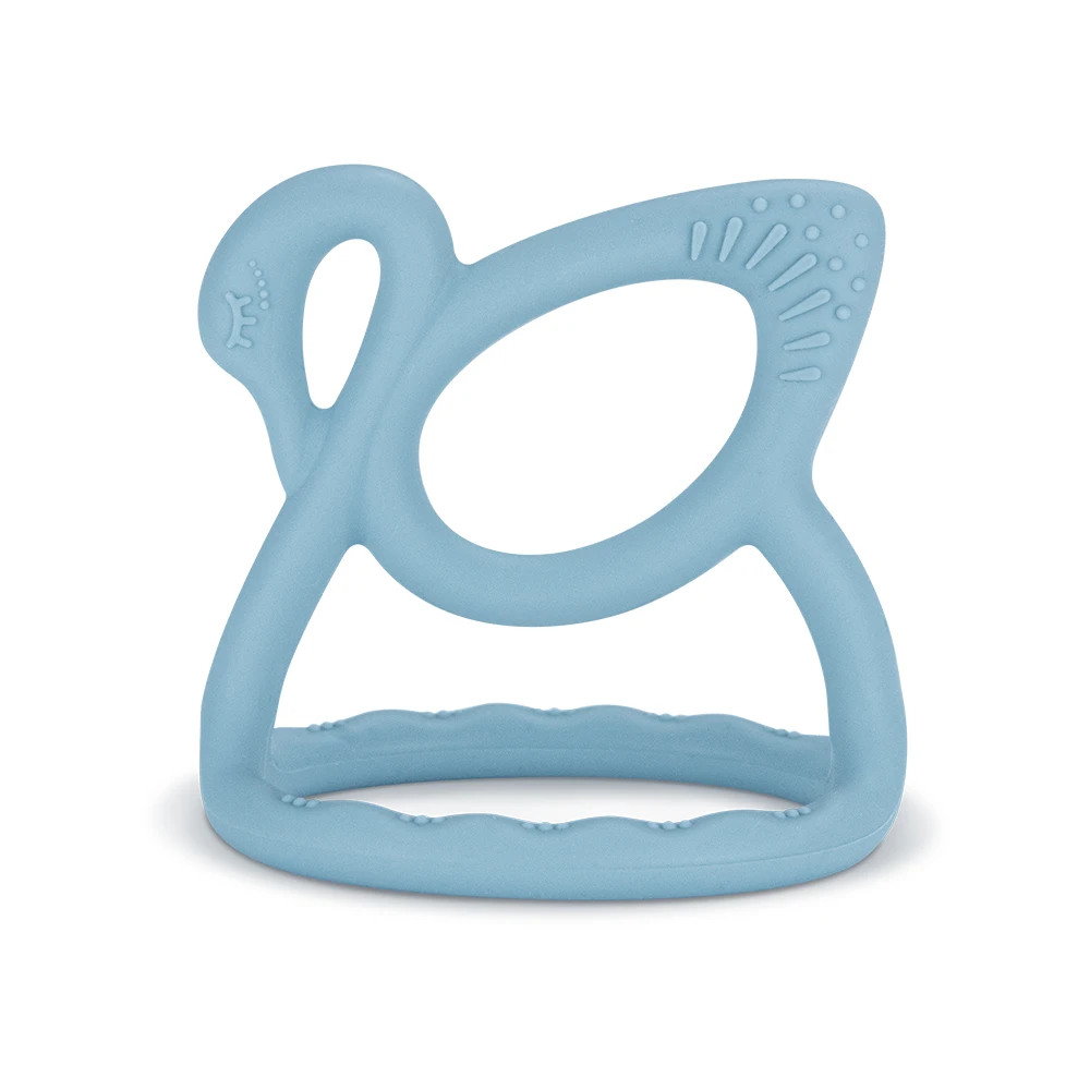 New Arrivals Custom Logo Bpa Free Swan Shape Never Drop Hand Teether Silicone Teething Toys Baby Teethers