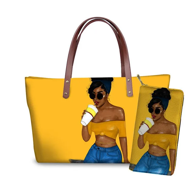 

Black Queen Afro Girls Printed Handbag Set Lightweight Shoulder Bag Tote Luxury Purses And Handbags For Ladies Women, Customized color