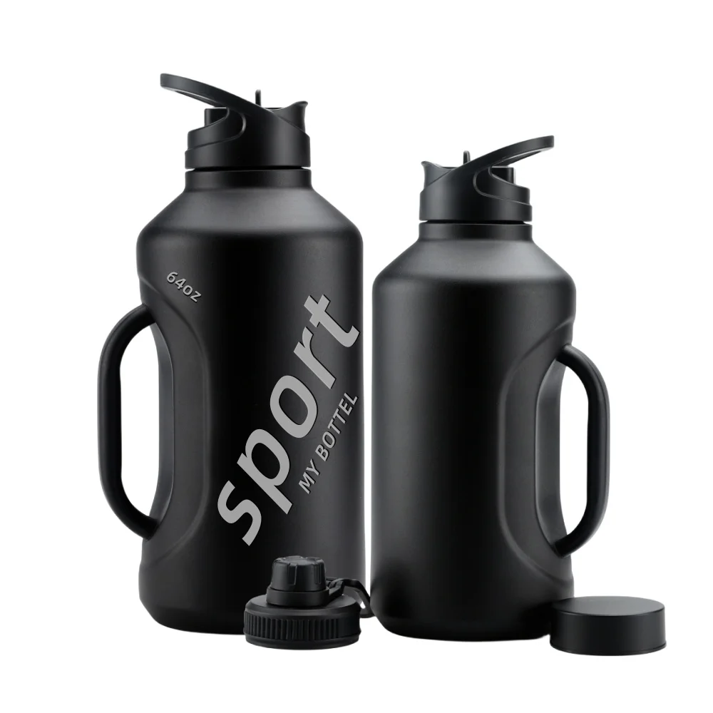 

Double Wall 2l Water Bottle Wide Mouth Vacuum Insulated sport Flask stainless Steel water bottle with sleeve and Handle