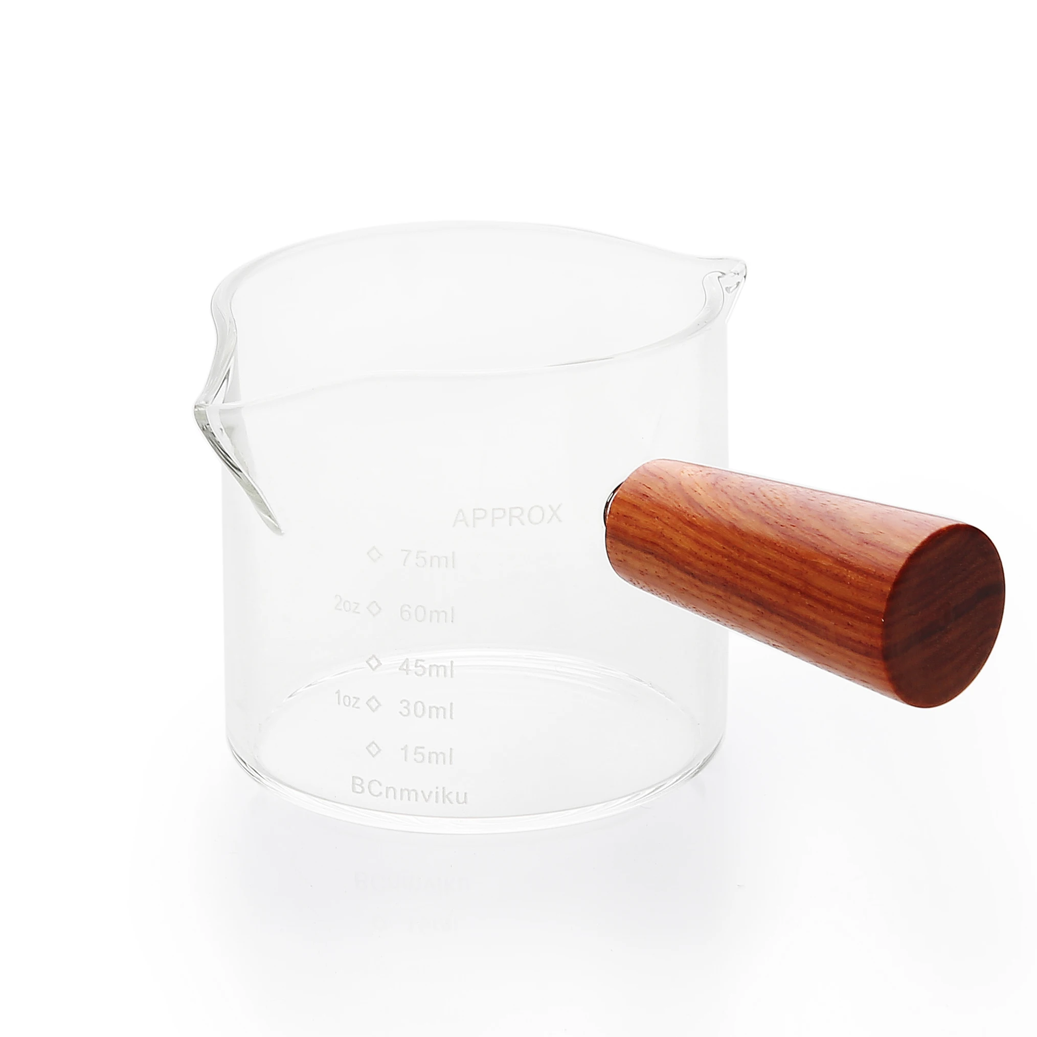 

BCnmviku Double Spouts Espresso Shot Glass Measuring Cups Heat-resistant Small Milk Cup Mini Coffee Cup With Wooden Handle, Transparent