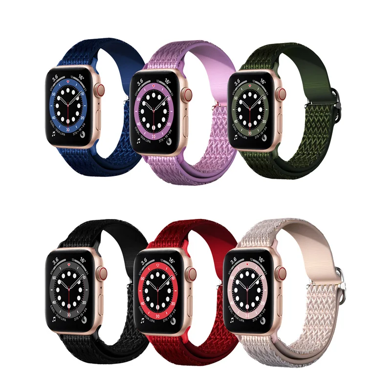 

New Nylon Fabric Band For Apple Watch 6 Se Adjustable Braided Solo Loop Elastic Nato Nylon Striped Watch Strap For Iwatch