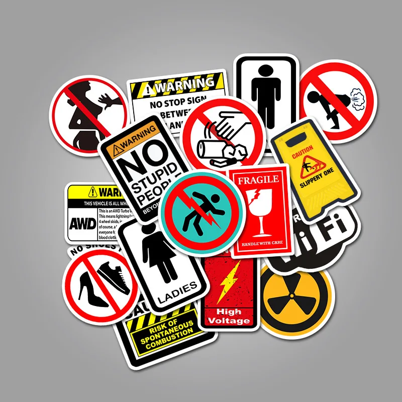 50 PCS Warning Stickers Danger Banning Signs Reminder Waterproof Stop Sticker