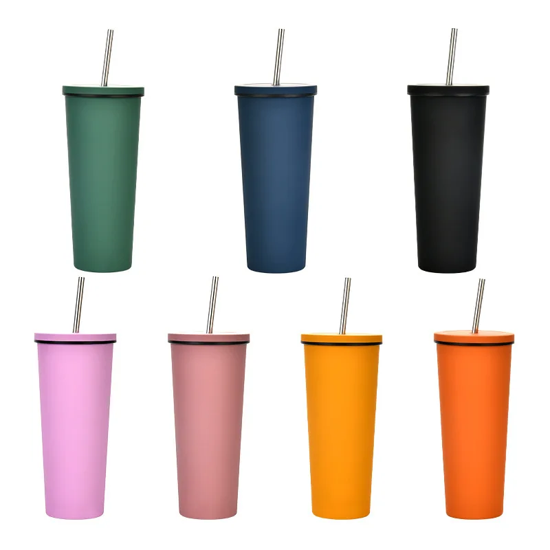 

Custom Logo 700ML Double Wall Vacuum Stainless Steel Tumbler With Straw