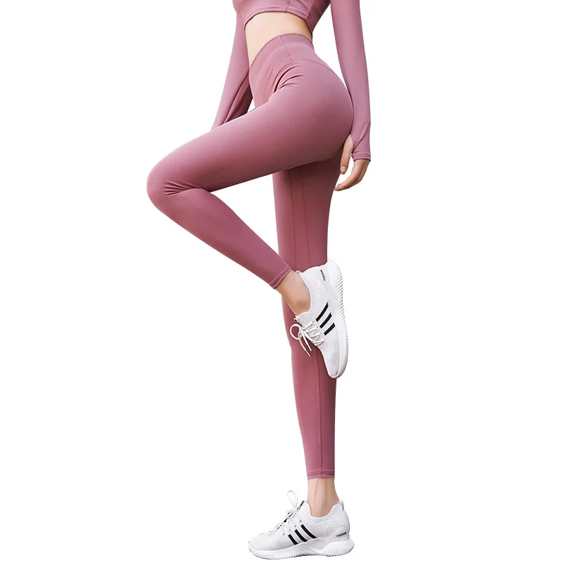 

2020 New Style Yoga Pants Women's European and American Nude Slim Bottoming Elastic Lift Peach Hip Fitness Gymnastic Pants