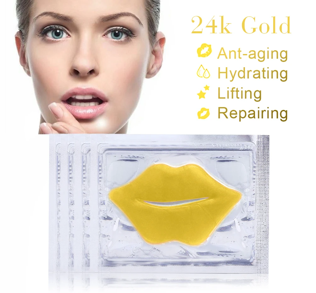 

24k Gold Lip Mask Private Label Hydrating Moisture Natural Care Collagen Sheet Gold Lip care Products, Yellow