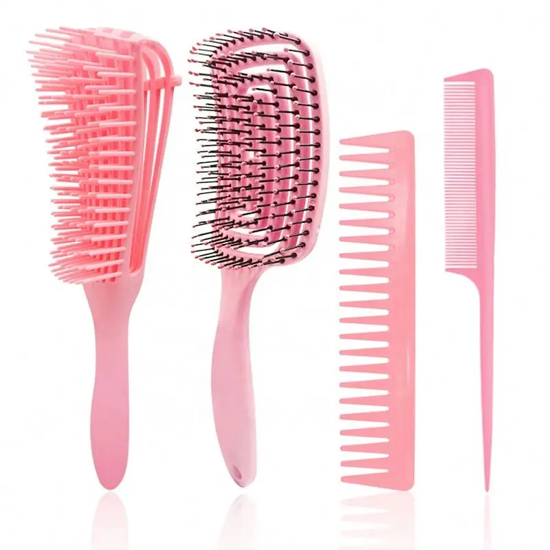 

Private Label Plastic Detangling Gift 4 piece High Quality Hair Brush Case Comb Set, Customized color
