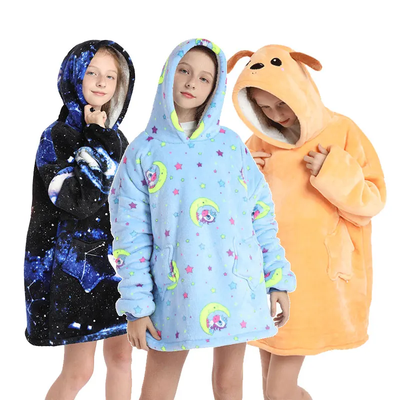 

Comfy Children Winter Plush Oversized Thick Sweater kids Flannel Fleece Blanket Hoodie for TV