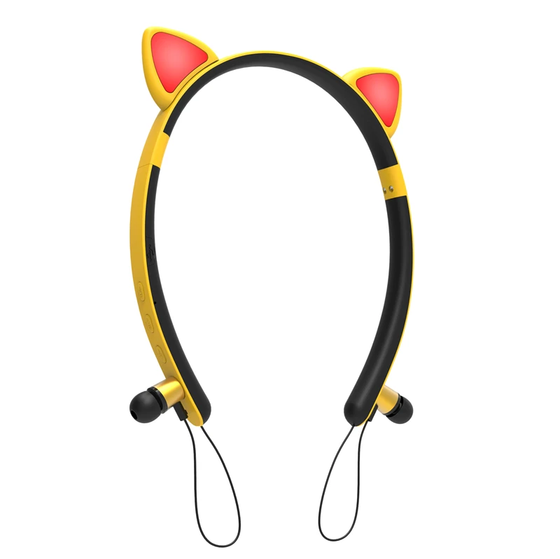 

2021 new products Cat Ears Cartoon Metal Magnet wireless blutooth earphone tws wireless earbuds ZW-29, Yellow purple blue pink
