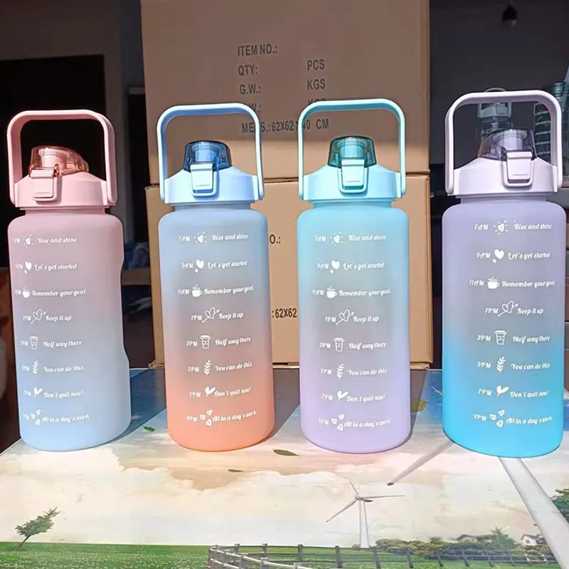 

Amazon 2000Ml Gradient Color Large-Capacity Frosted Bouncing Straw Plastic Cycling Bottle Water Bottle