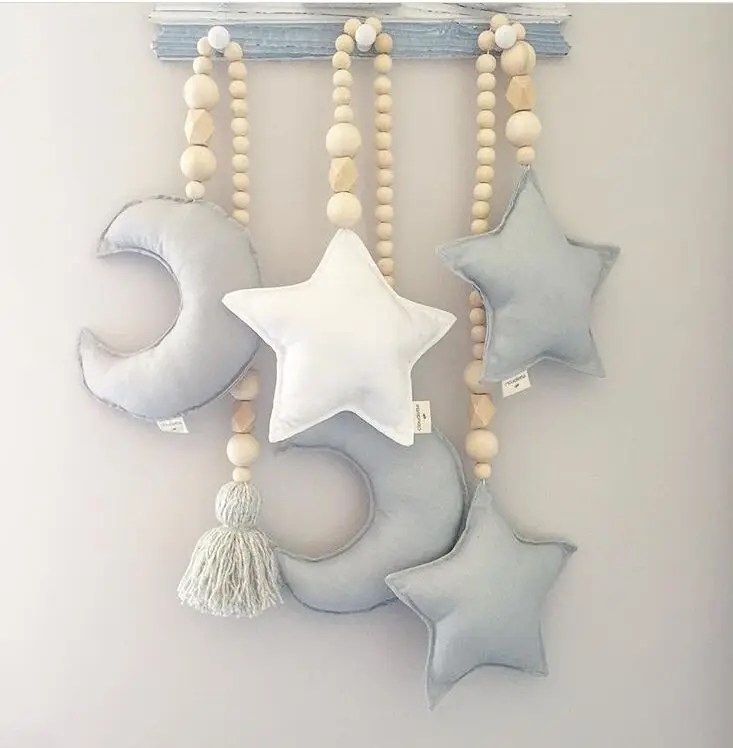 

Wooden beads moon and star tassels Infant photography props baby nursery decor, Picture